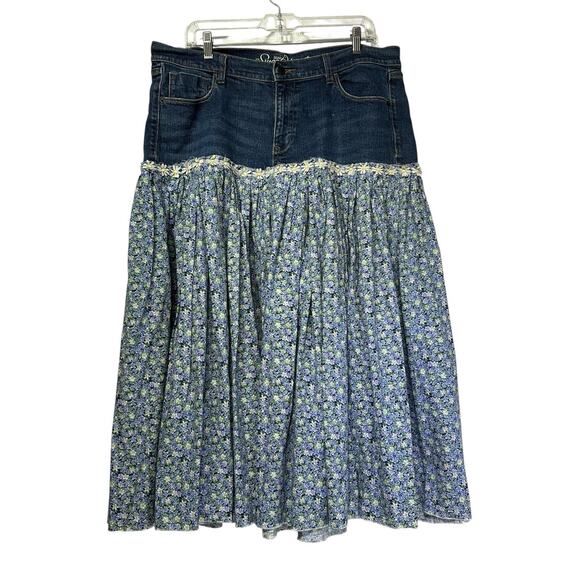 Old Navy Sweetheart Upcycled Denim Floral boho long modesty Skirt Size 14 - Picture 1 of 8